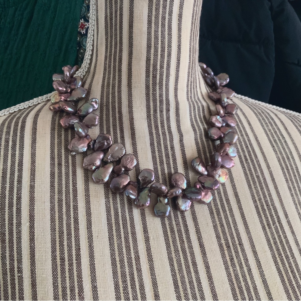 Peacock Purple Baroque Pearl Short Chunky Necklace Iridescent OOAK Rare Tahitian - Picture 2 of 16